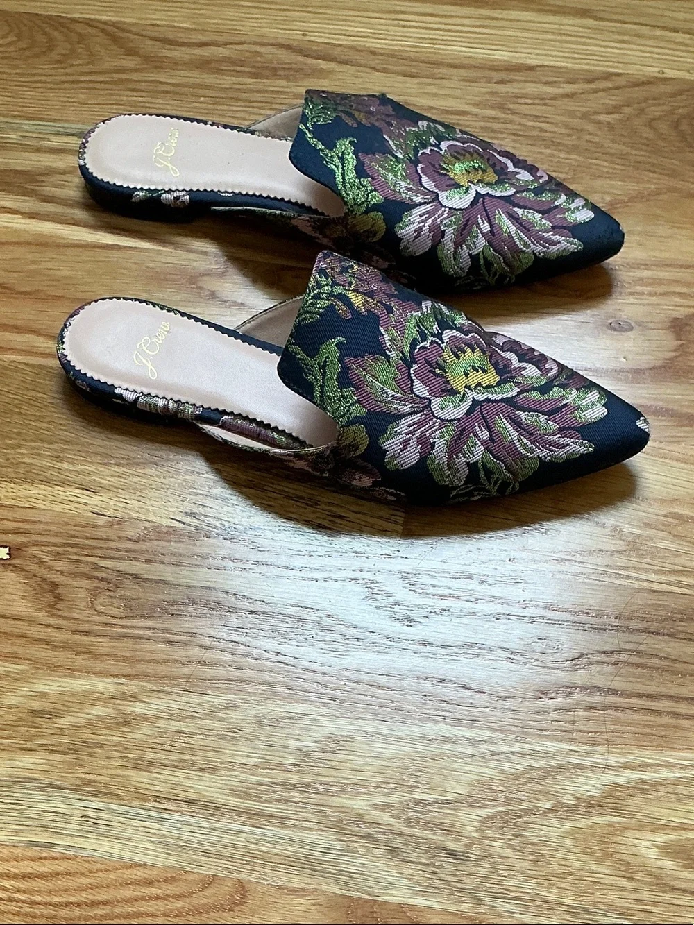 J. Crew Black Floral Embroidered Pointed-Toe Mules